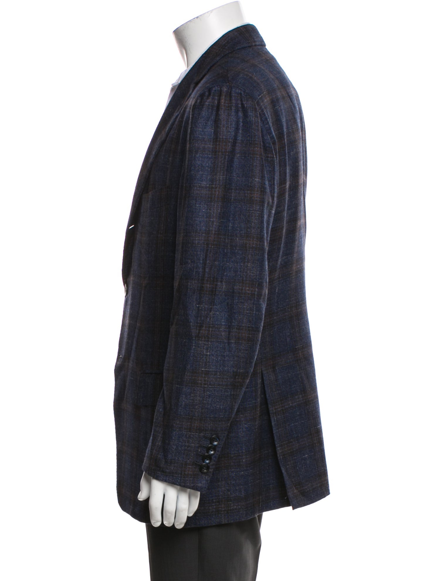 Kiton Cashmere Plaid Print Peacoat