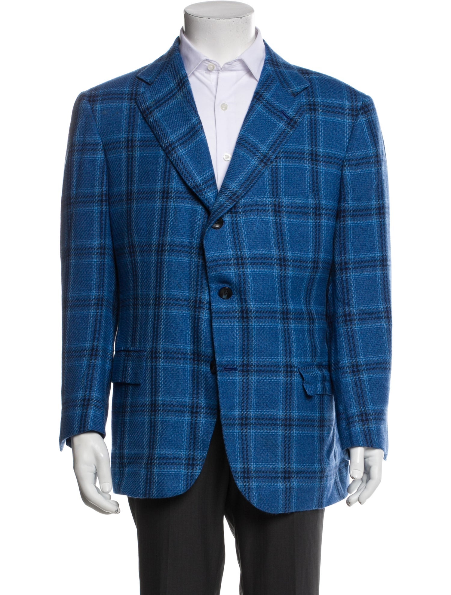 Kiton Cashmere Plaid Print Blazer