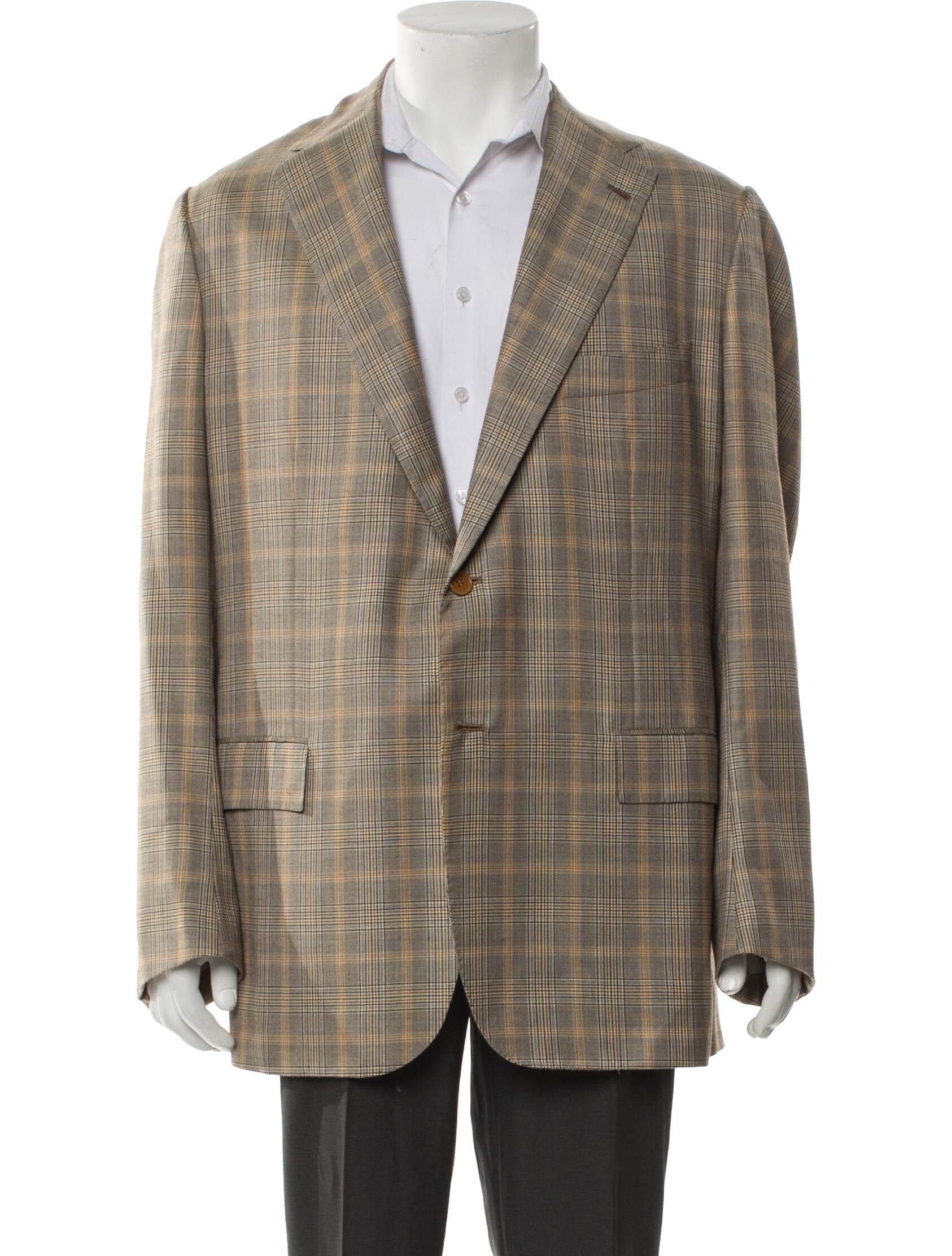 Kiton Cashmere Plaid Print Blazer