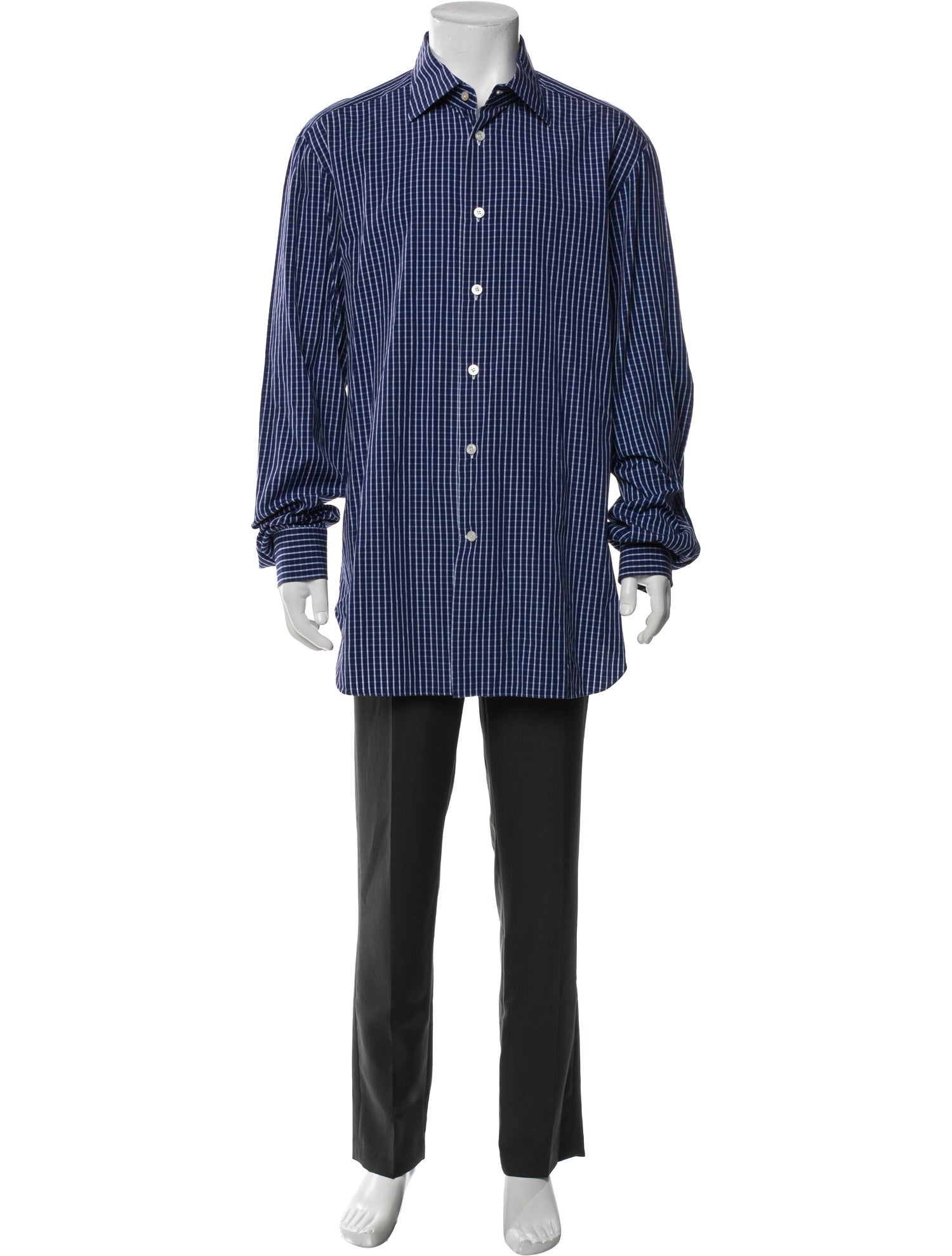 Kiton Plaid Print Long Sleeve Dress Shirt