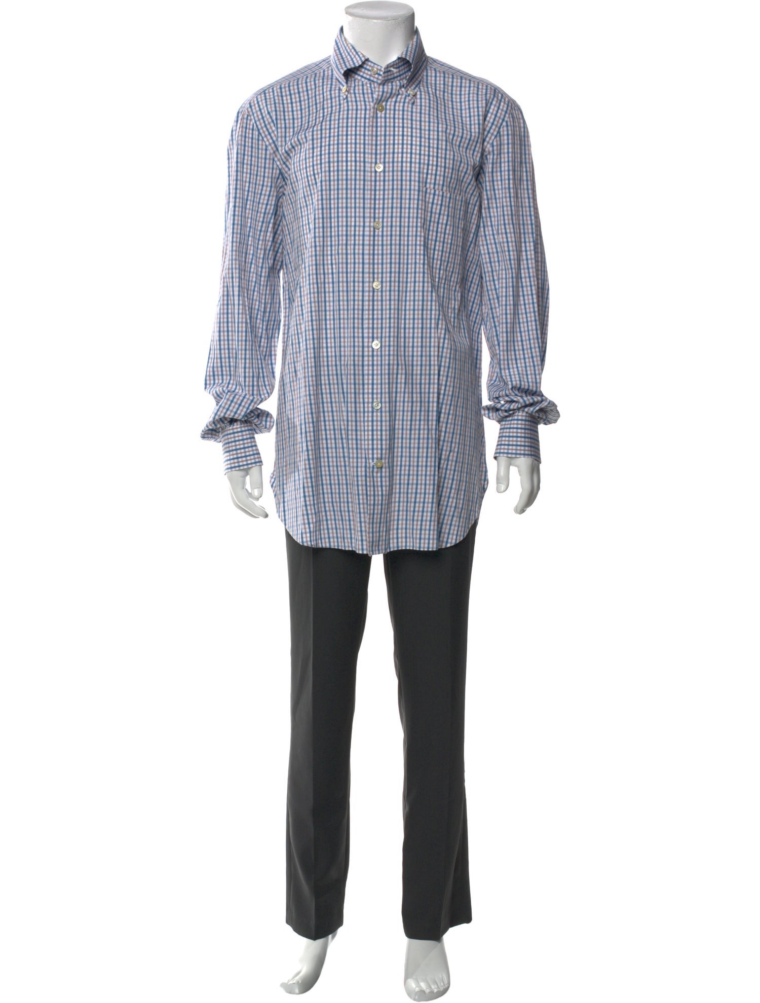 Kiton Plaid Print Long Sleeve Dress Shirt