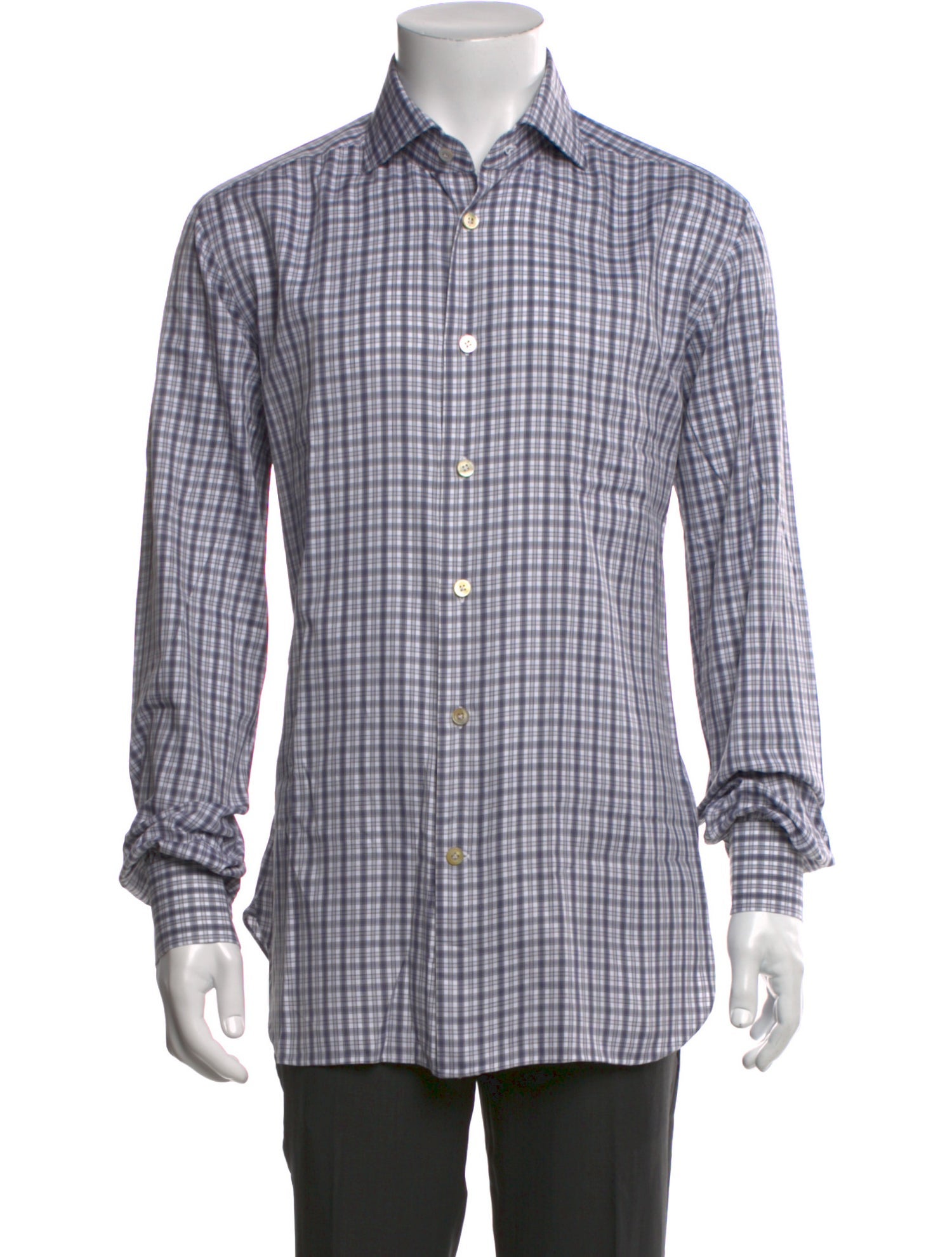 Kiton Plaid Print Long Sleeve Dress Shirt