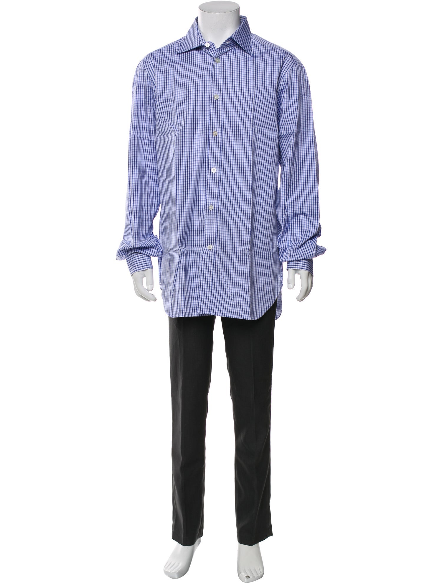 Kiton Plaid Print Long Sleeve Dress Shirt