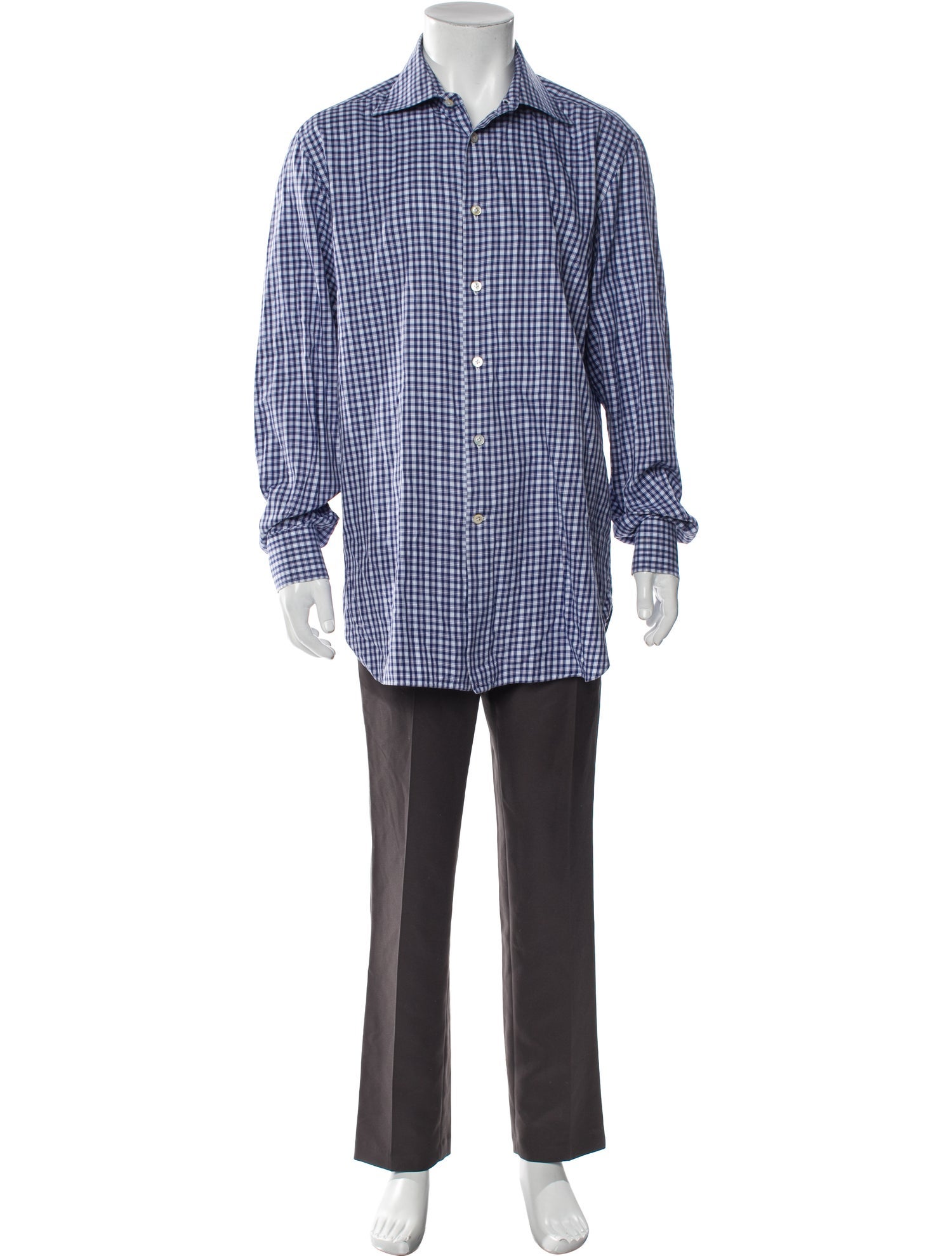 Kiton Plaid Print Long Sleeve Dress Shirt