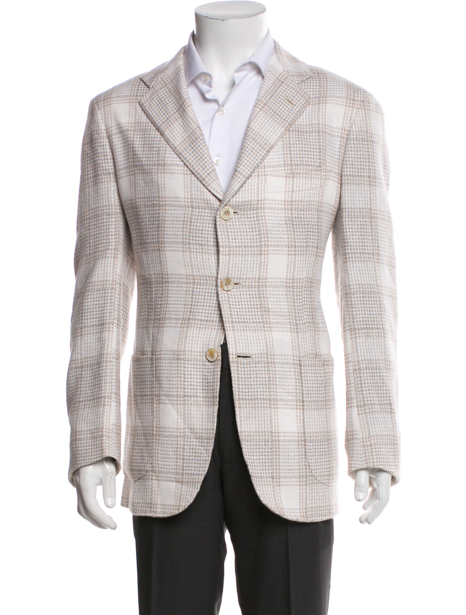Kiton Cashmere Plaid Print Peacoat