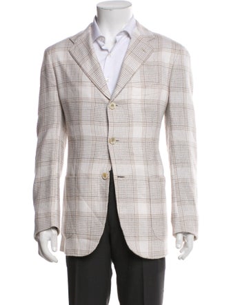 Kiton Cashmere Plaid Print Peacoat