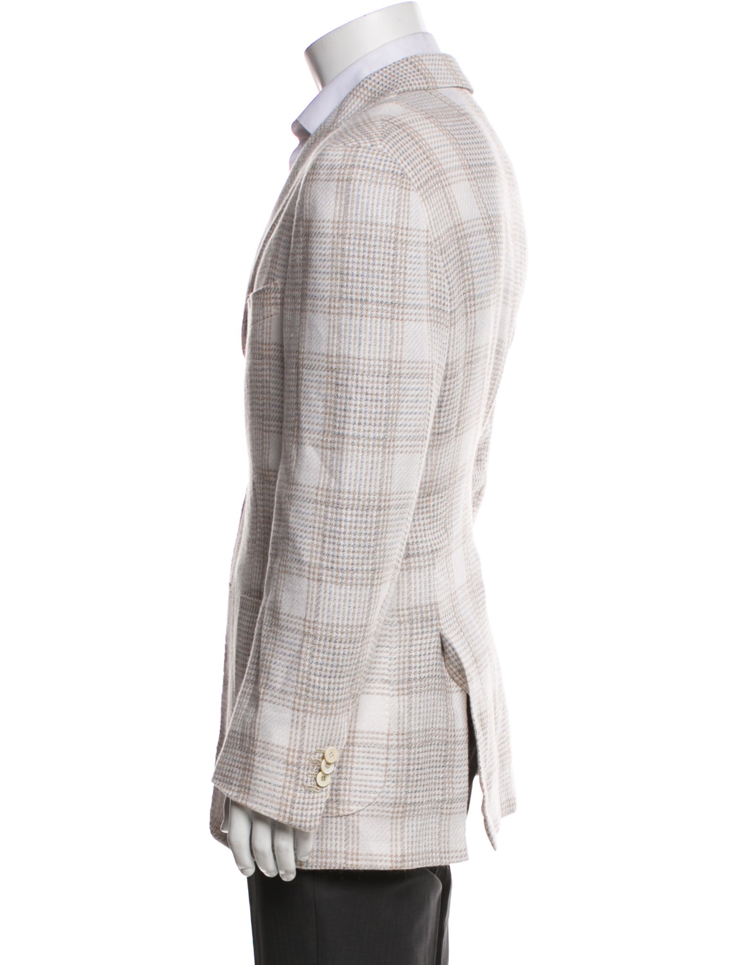 Kiton Cashmere Plaid Print Peacoat