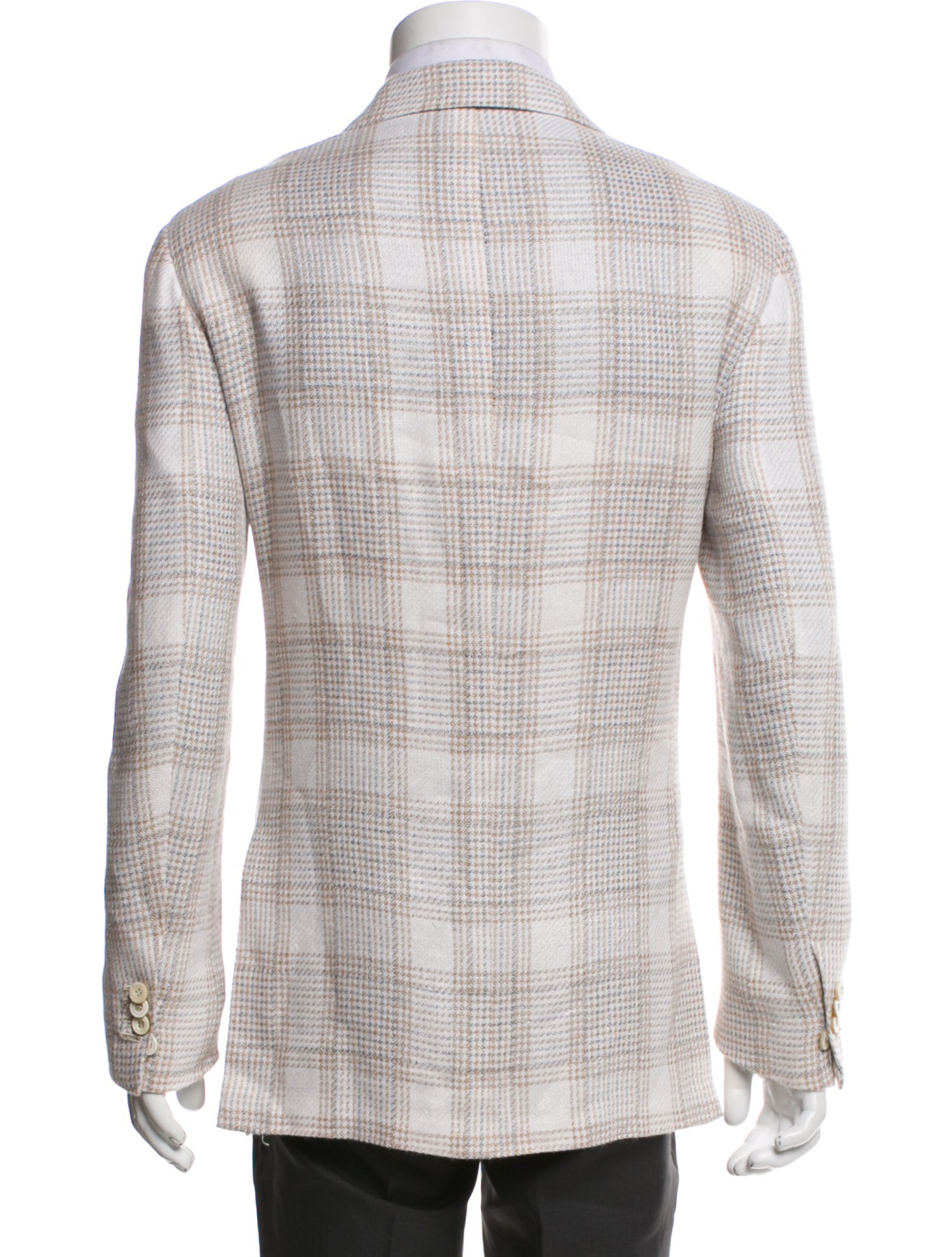 Kiton Cashmere Plaid Print Peacoat