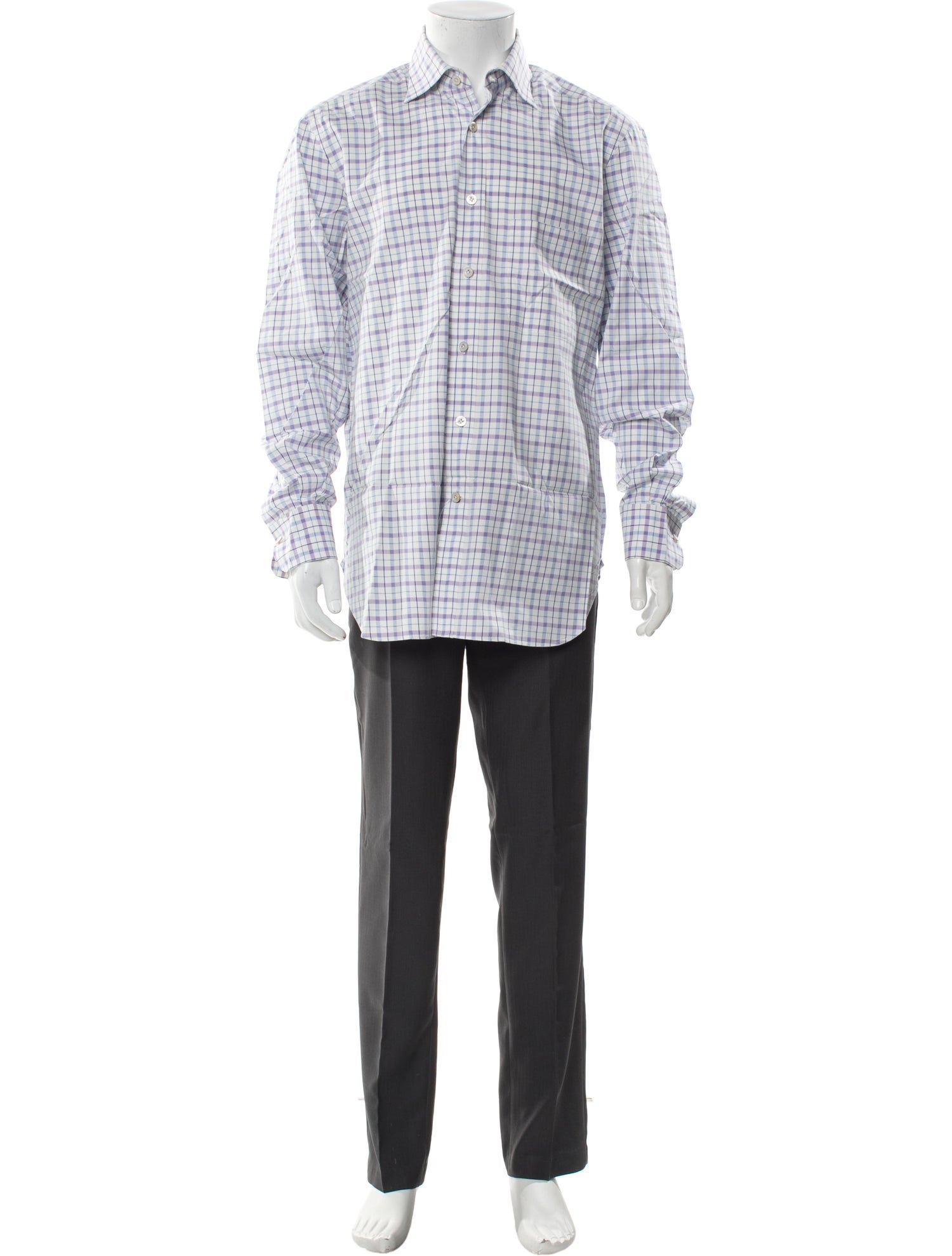 Kiton Plaid Print Long Sleeve Dress Shirt