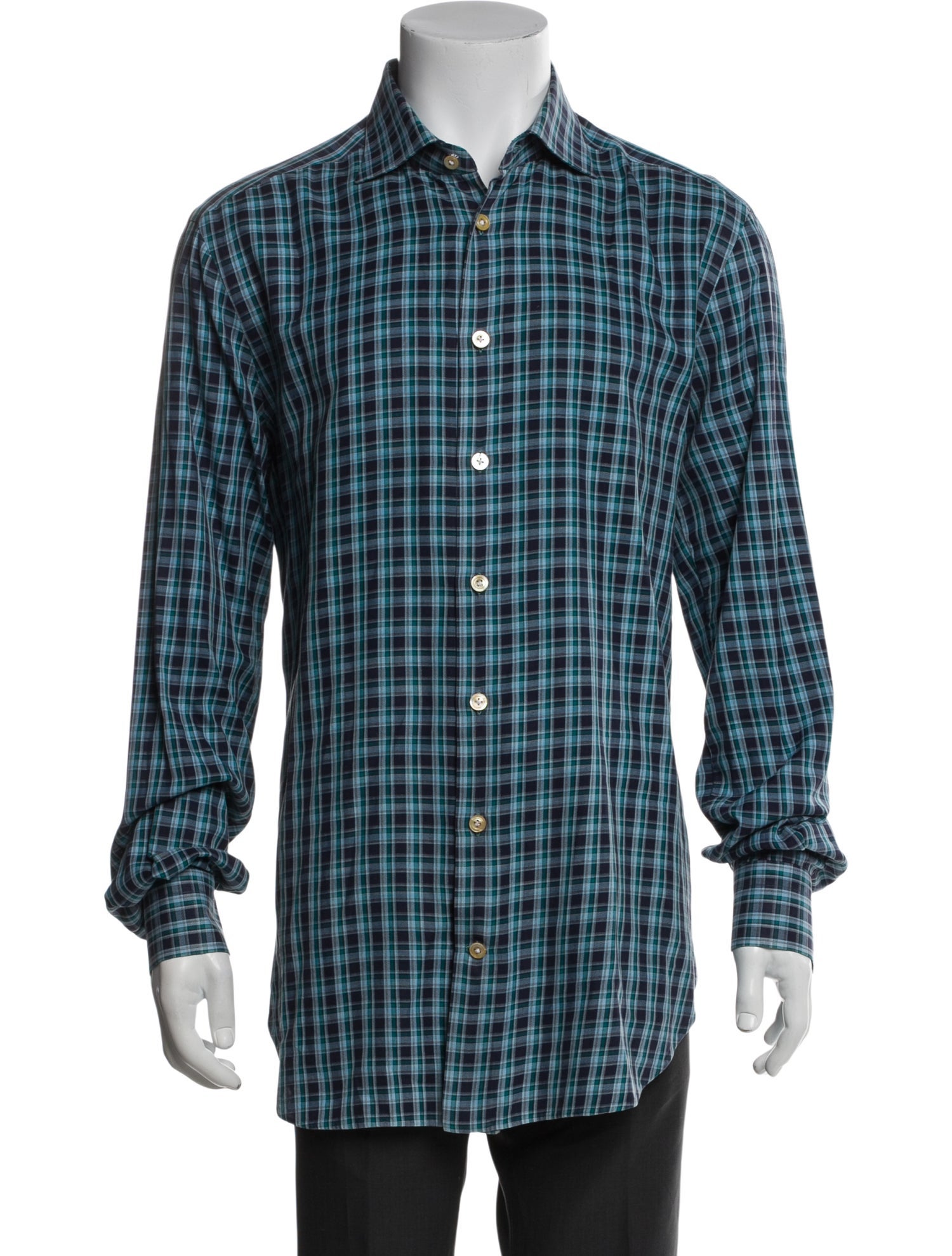 Kiton Plaid Print Long Sleeve Dress Shirt