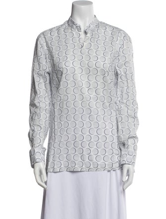 Kiton Printed Mock Neck Button-Up Top