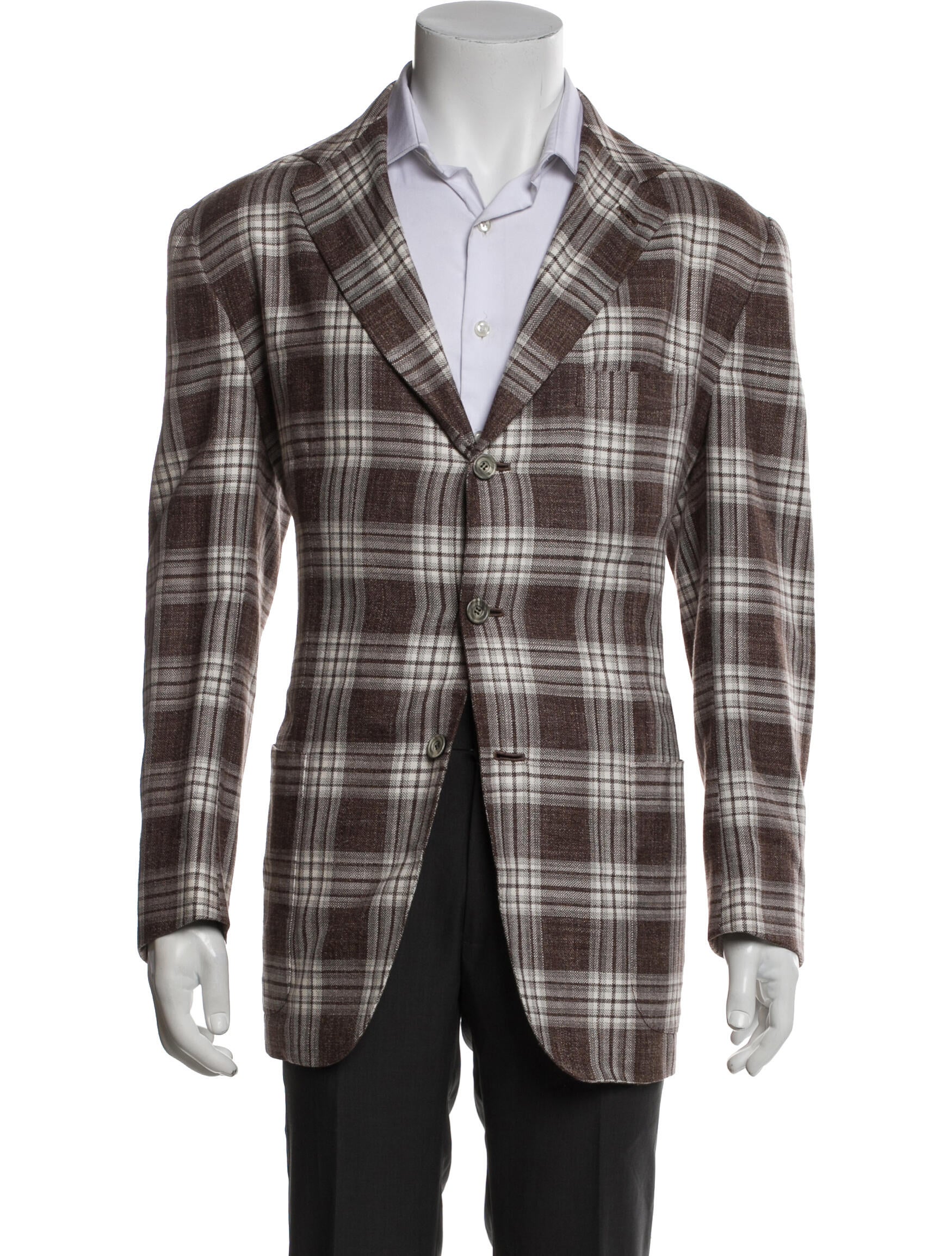 Kiton Cashmere Plaid Print Blazer