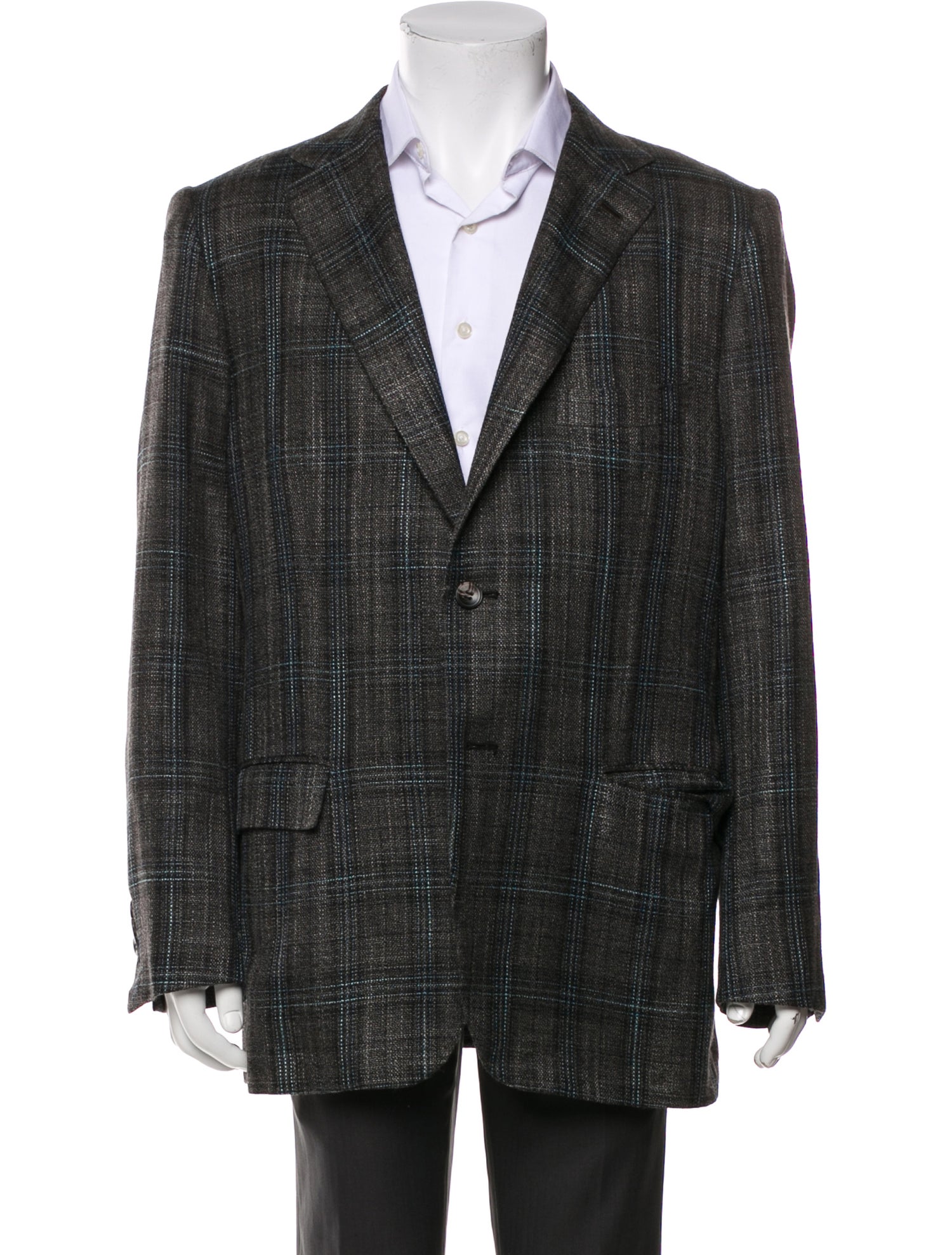 Kiton Cashmere Plaid Print Blazer
