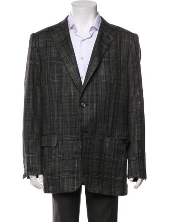 Kiton Cashmere Plaid Print Blazer