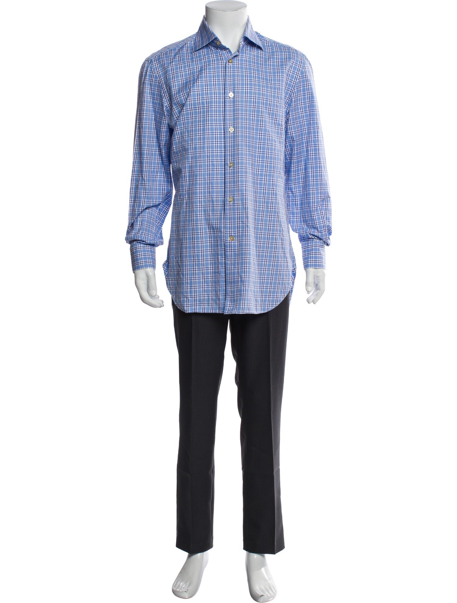 Kiton Plaid Print Long Sleeve Dress Shirt