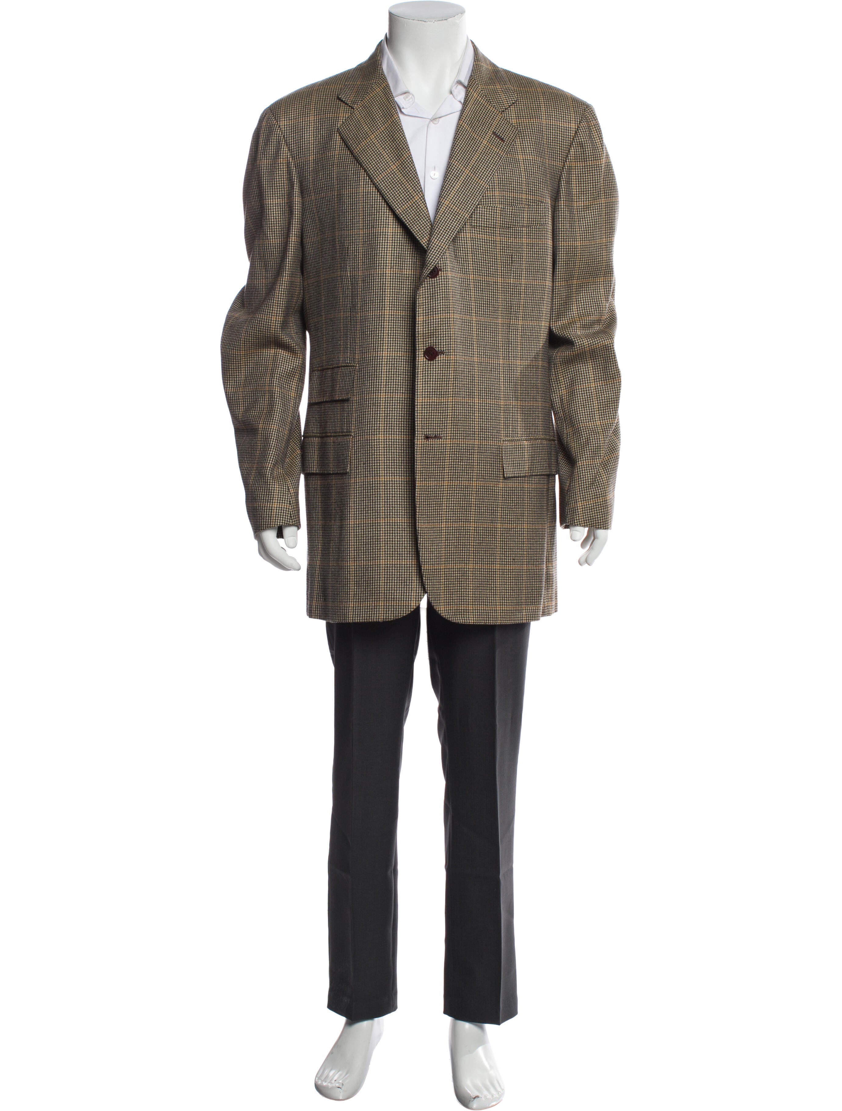 Kiton Cashmere Houndstooth Print Overcoat