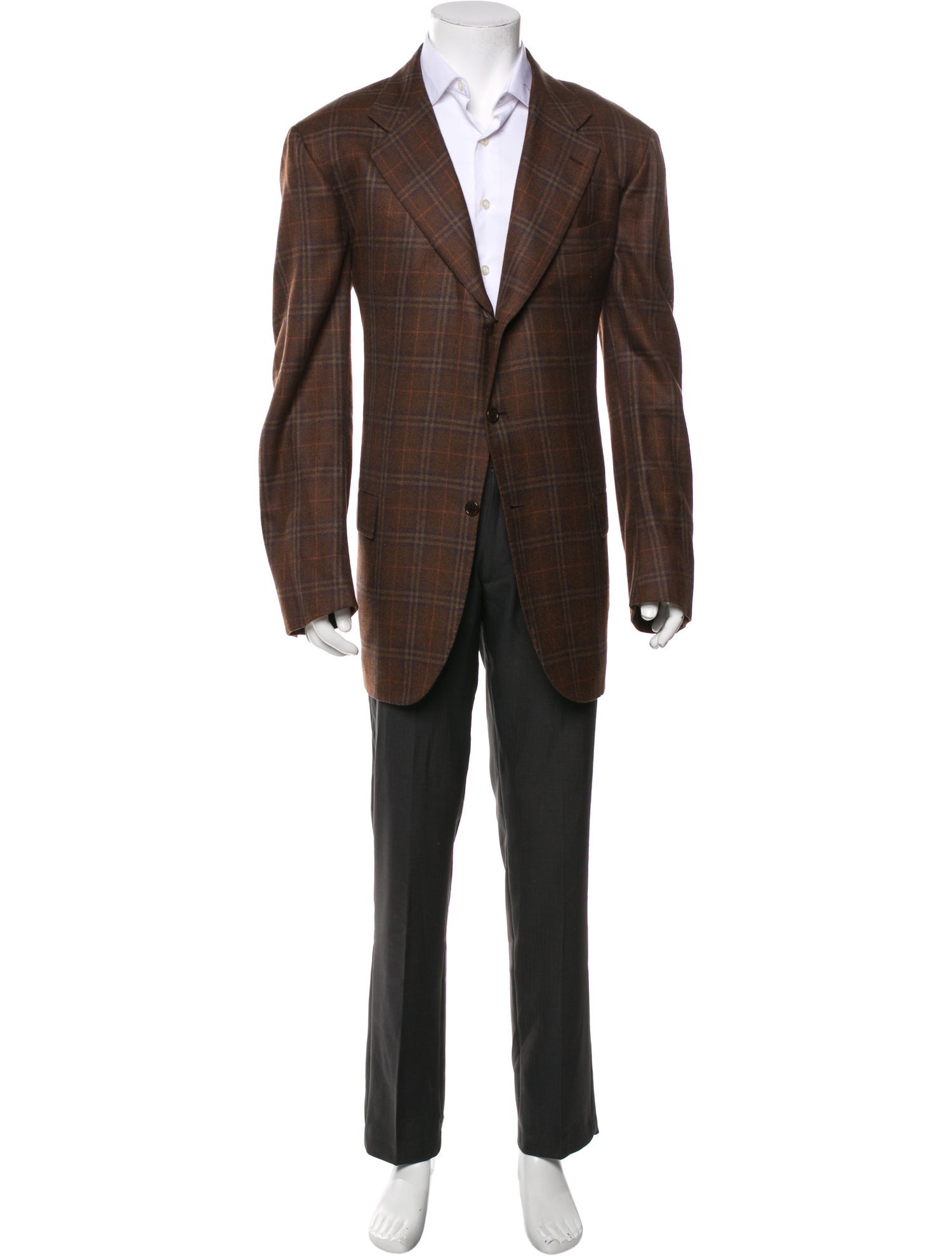 Kiton Cashmere Plaid Print Overcoat
