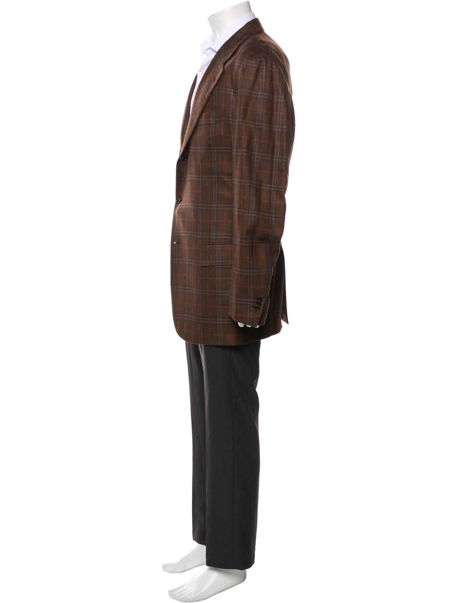 Kiton Cashmere Plaid Print Overcoat