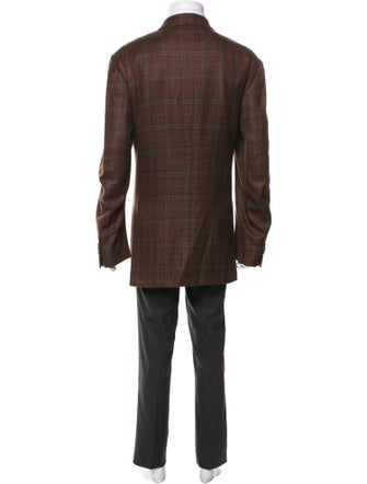 Kiton Cashmere Plaid Print Overcoat