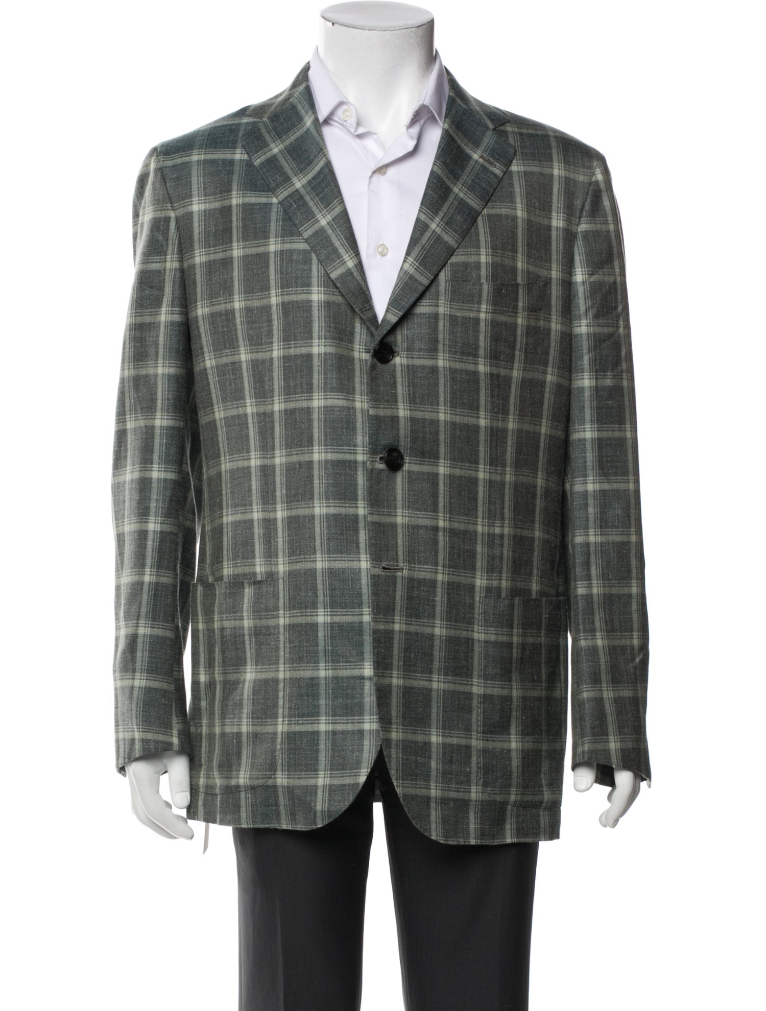 Kiton Cashmere Plaid Print Blazer
