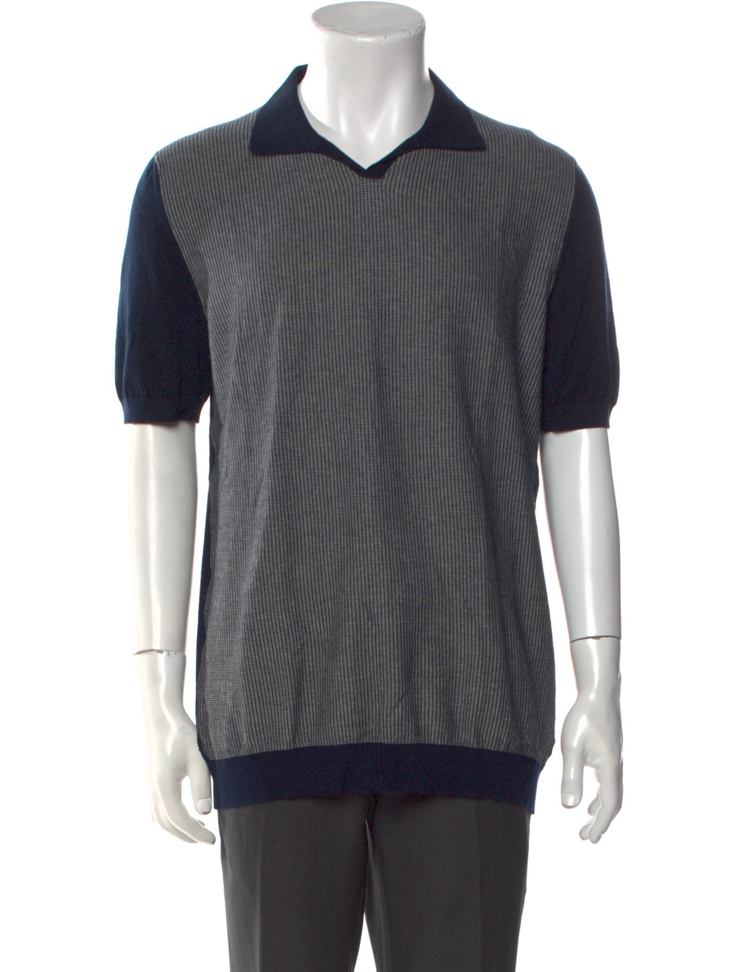 Kiton Colorblock Pattern V-Neck Polo Shirt