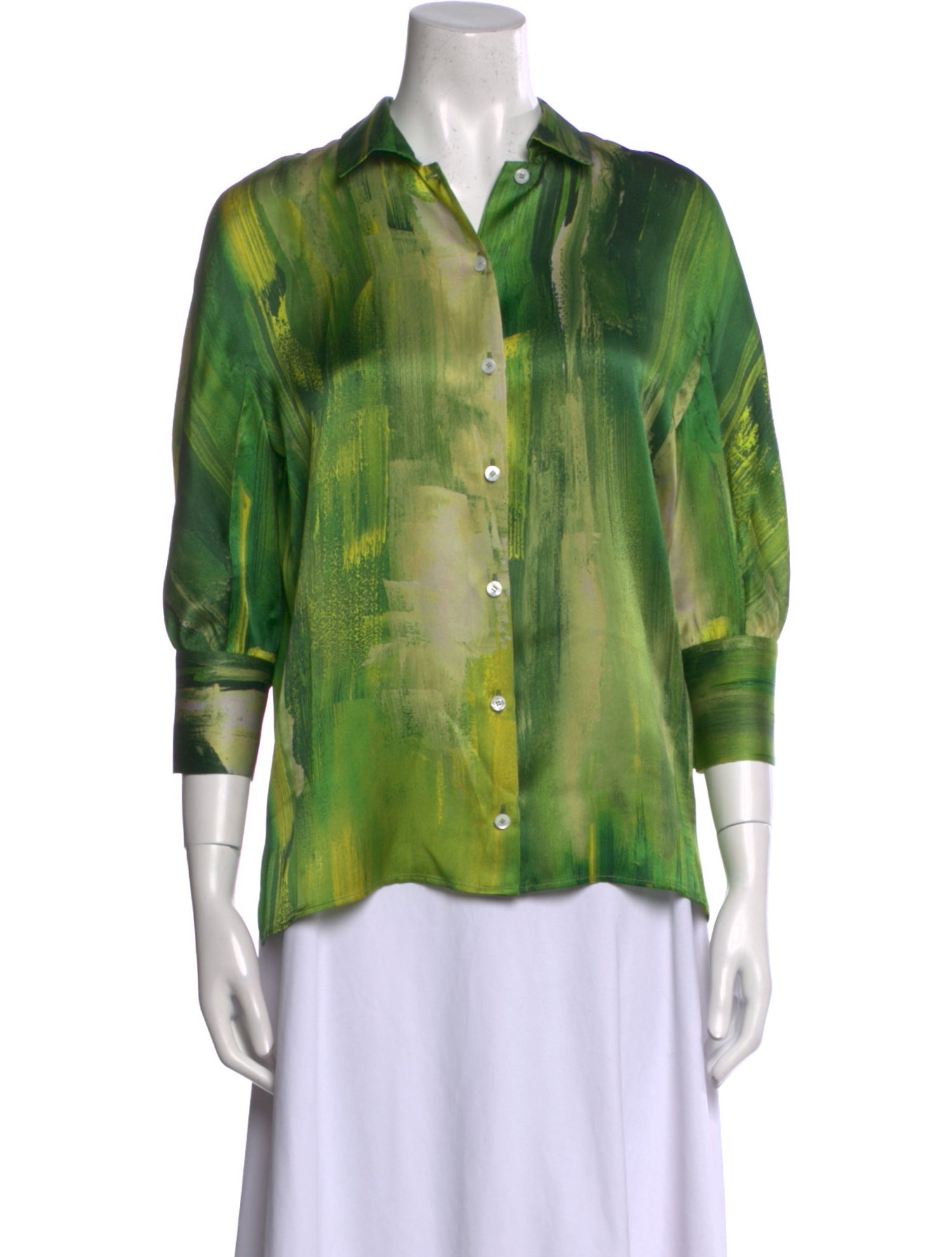 Kiton Printed Three-Quarter Sleeve Button-Up Top