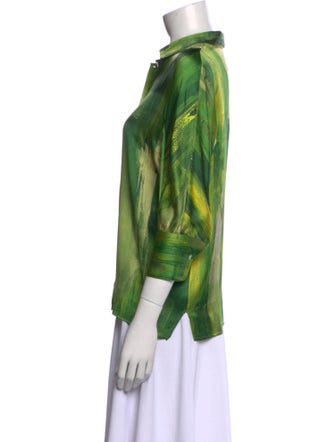 Kiton Printed Three-Quarter Sleeve Button-Up Top