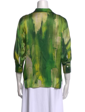 Kiton Printed Three-Quarter Sleeve Button-Up Top