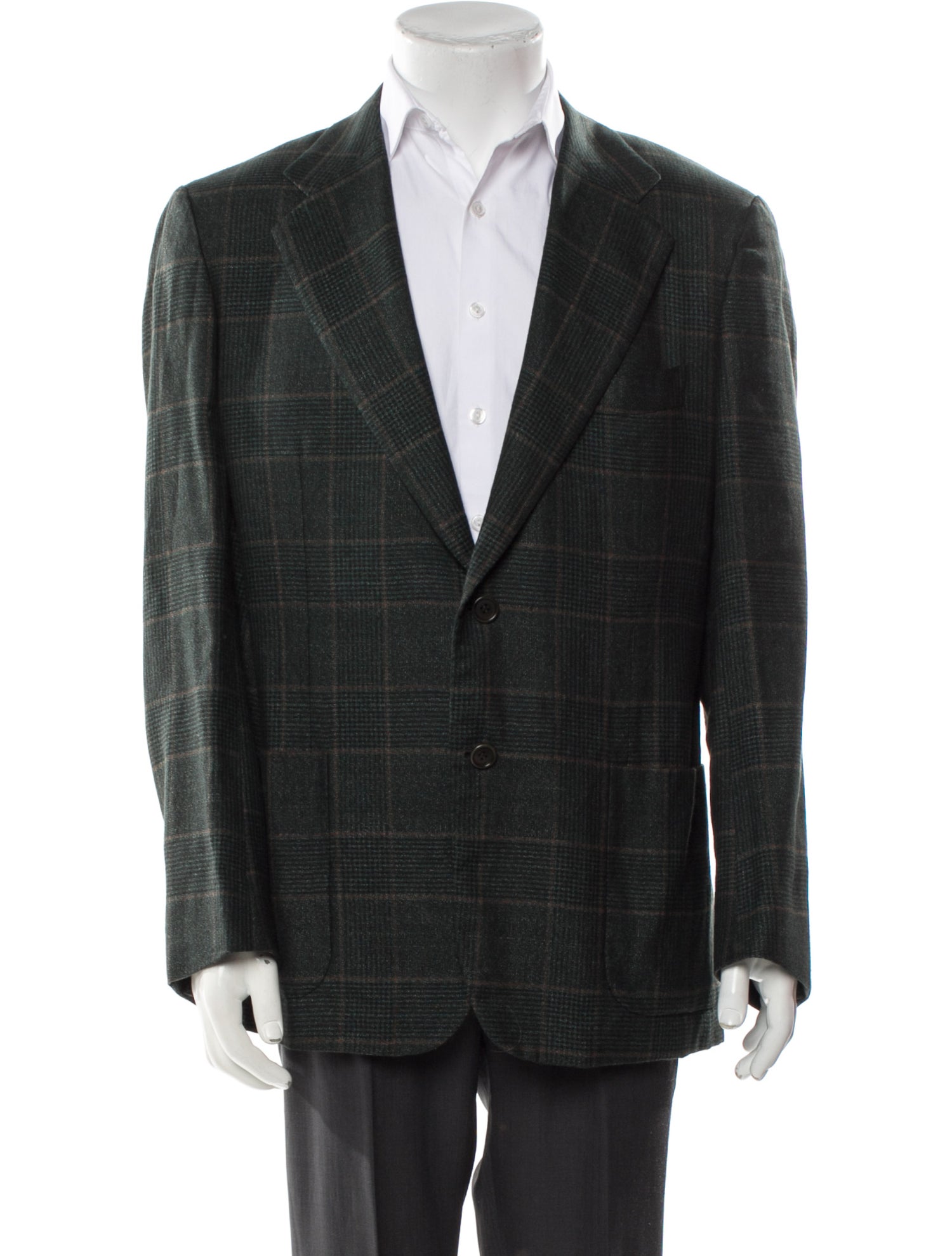Kiton Linen Plaid Print Blazer