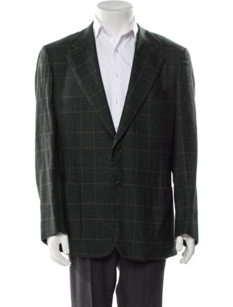 Kiton Linen Plaid Print Blazer