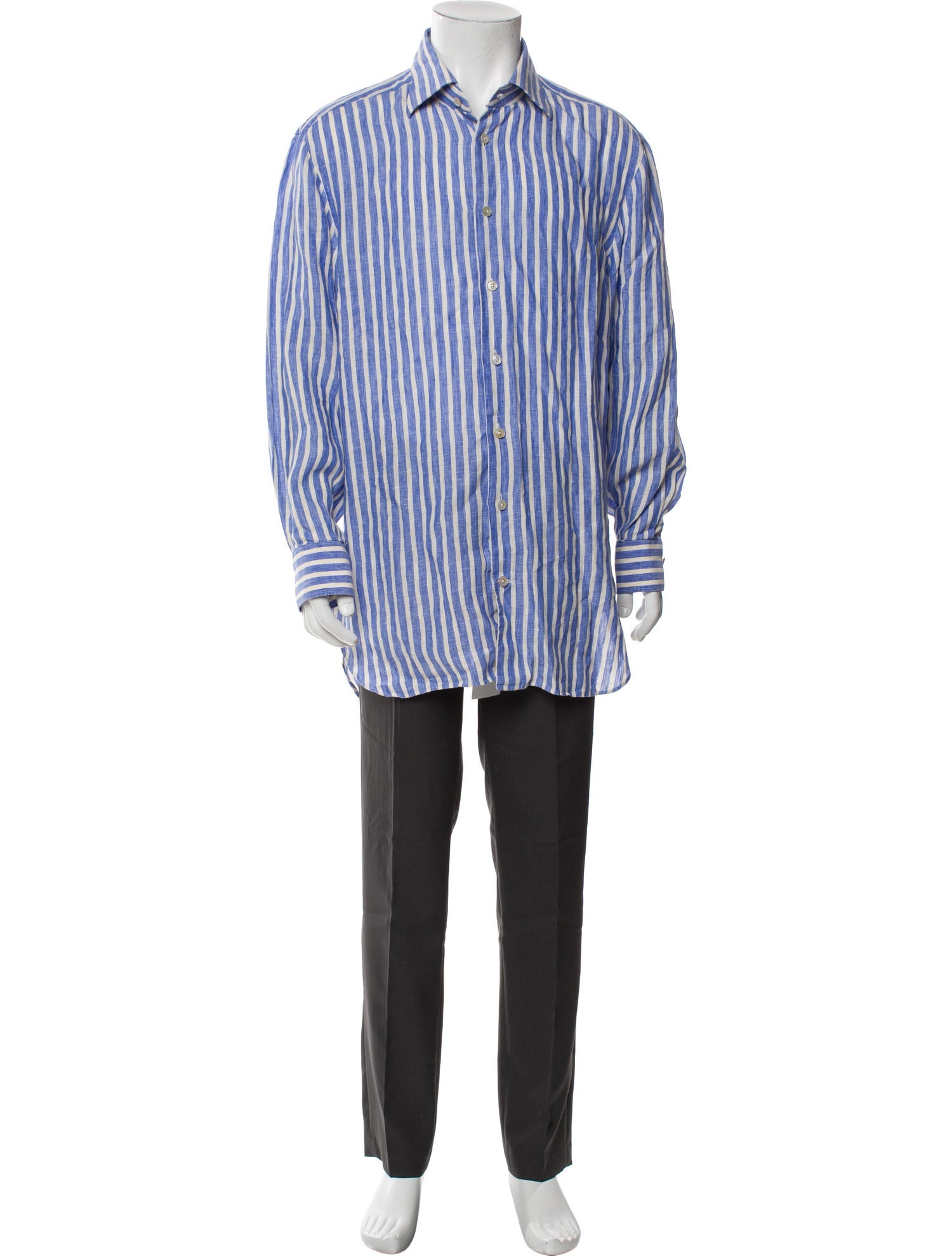 Kiton Linen Striped Dress Shirt