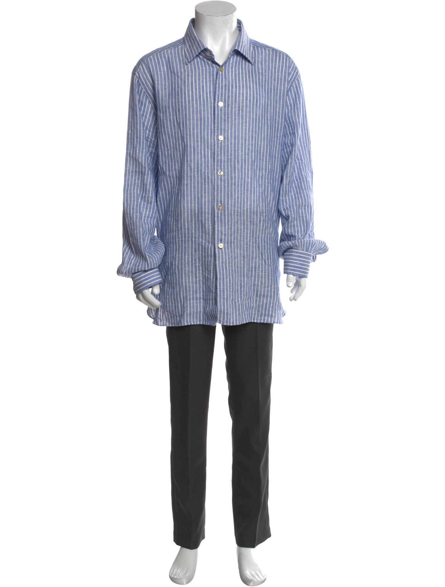Kiton Linen Striped Dress Shirt