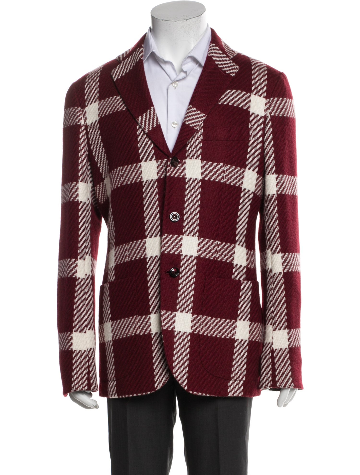 Kiton Cashmere Plaid Print Peacoat