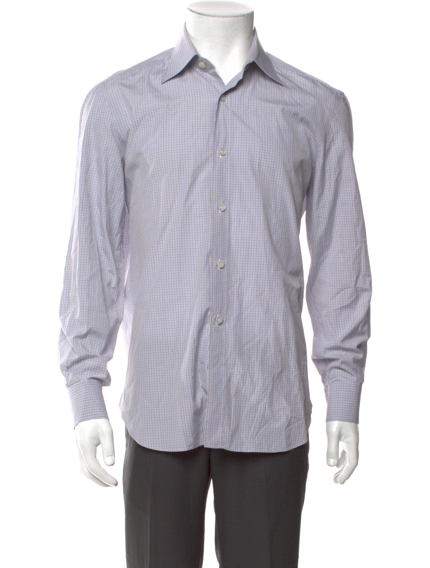 Kiton Plaid Print Long Sleeve Dress Shirt