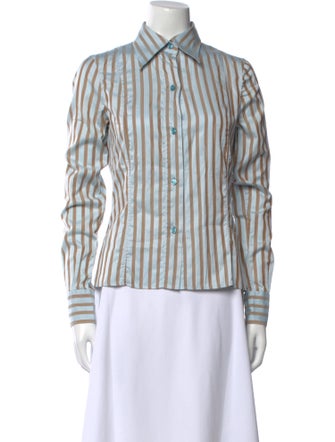 Kiton Striped Long Sleeve Button-Up Top