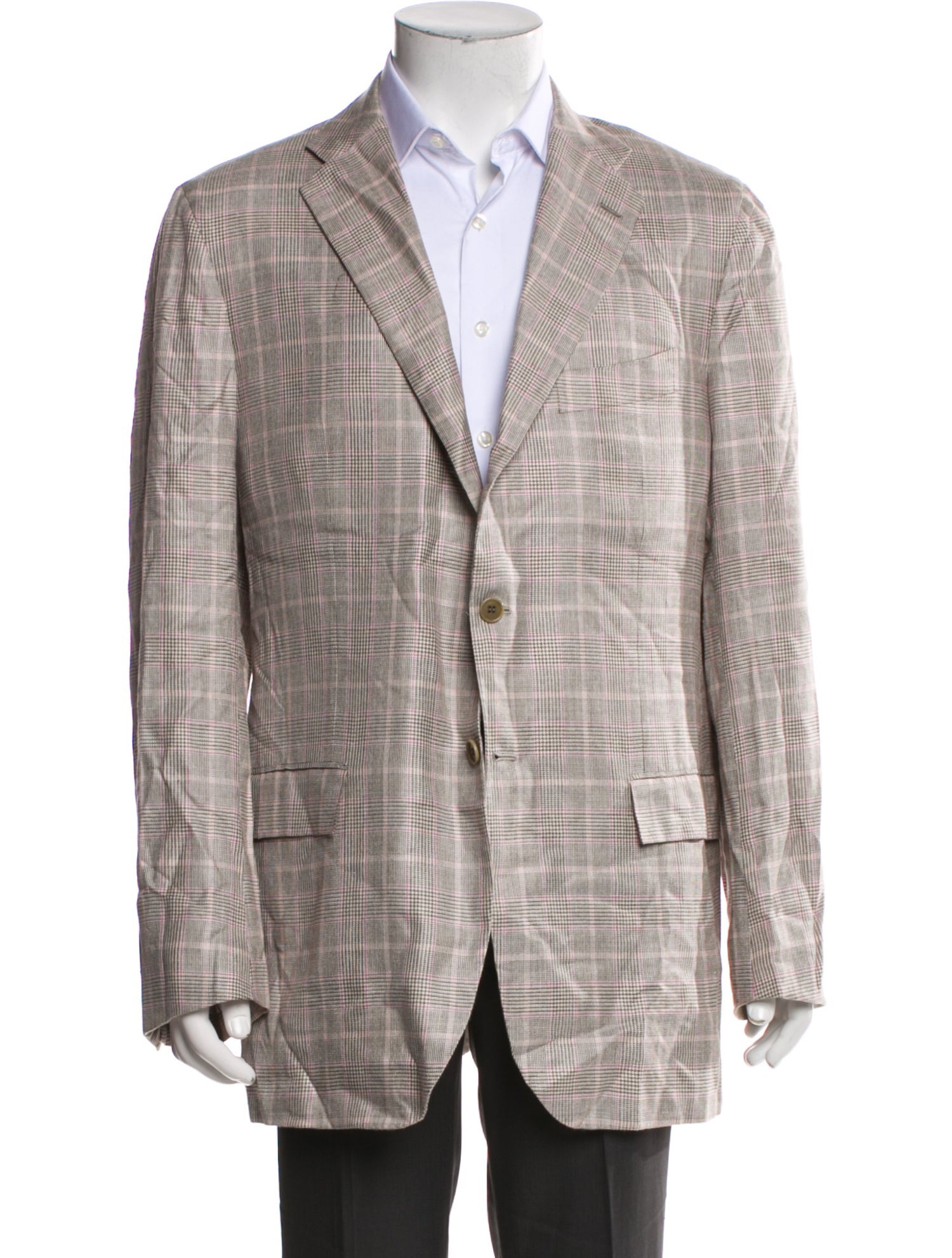 Kiton Cashmere Plaid Print Blazer