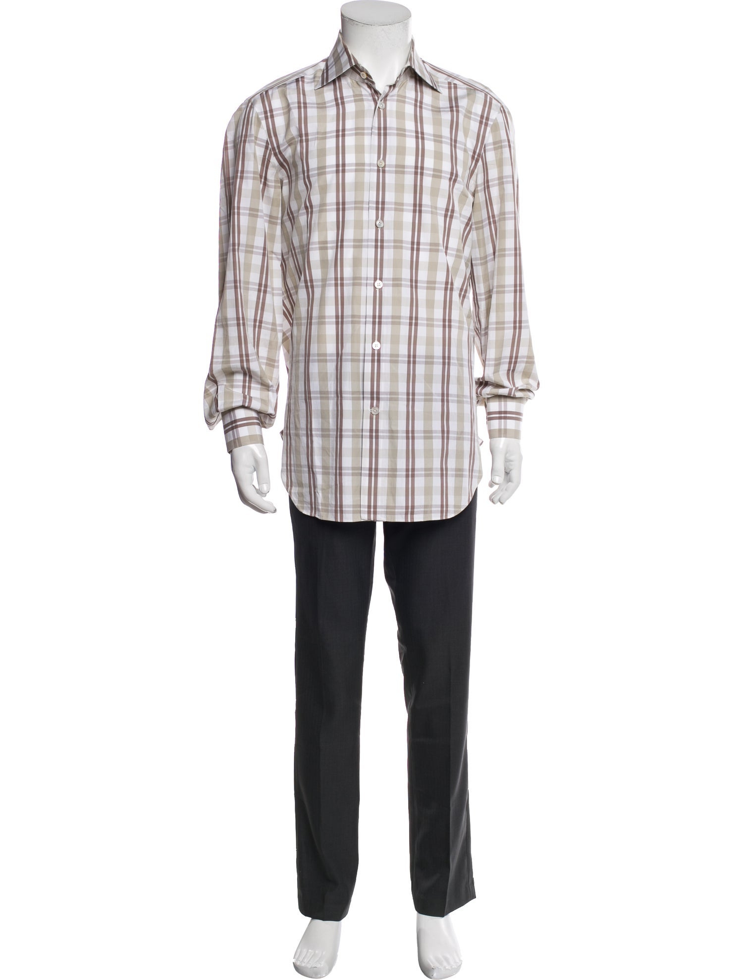 Kiton Plaid Print Long Sleeve Dress Shirt