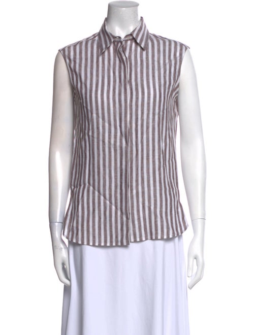 Kiton Striped Sleeveless Button-Up Top