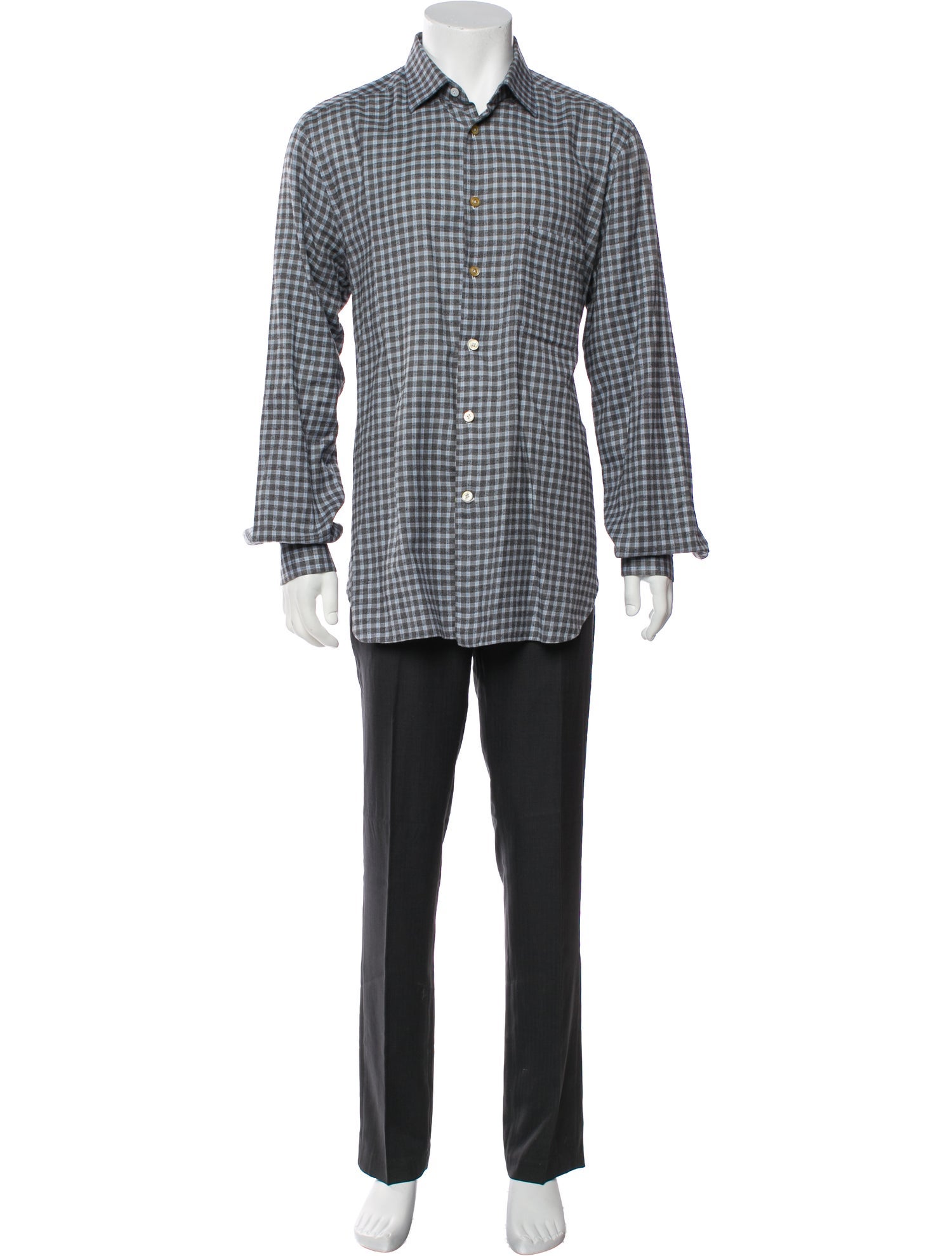 Kiton Plaid Print Long Sleeve Shirt