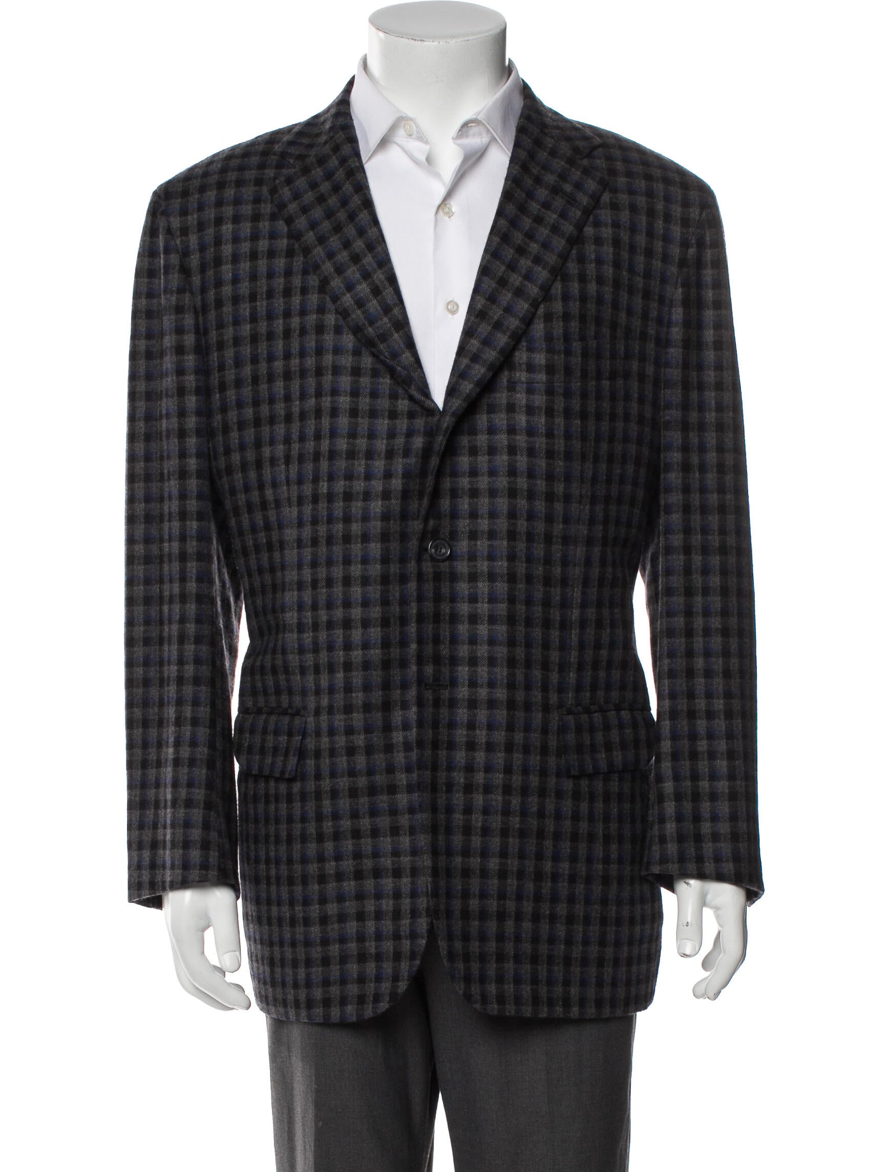 Kiton Cashmere Plaid Print Peacoat