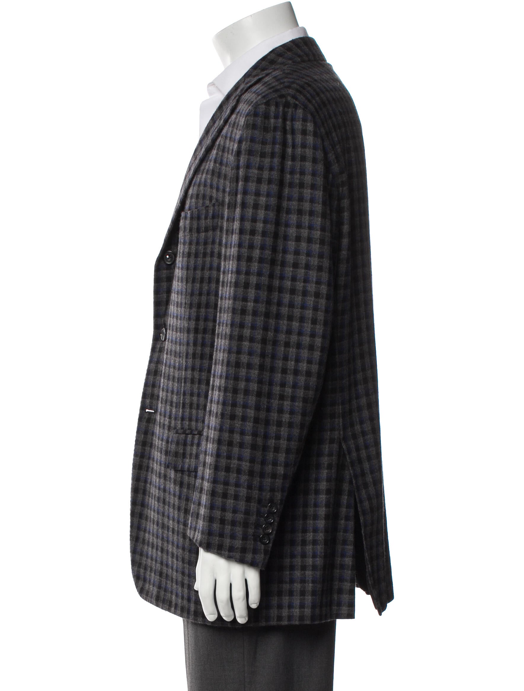 Kiton Cashmere Plaid Print Peacoat
