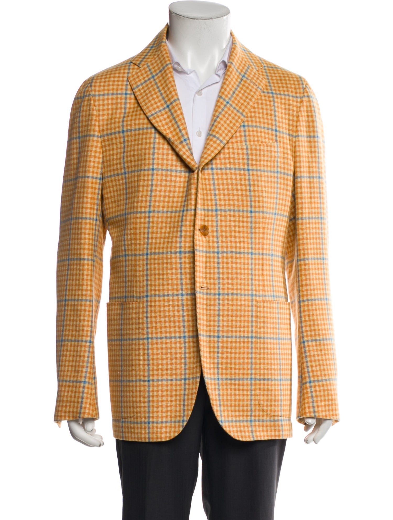 Kiton Silk Plaid Print Blazer