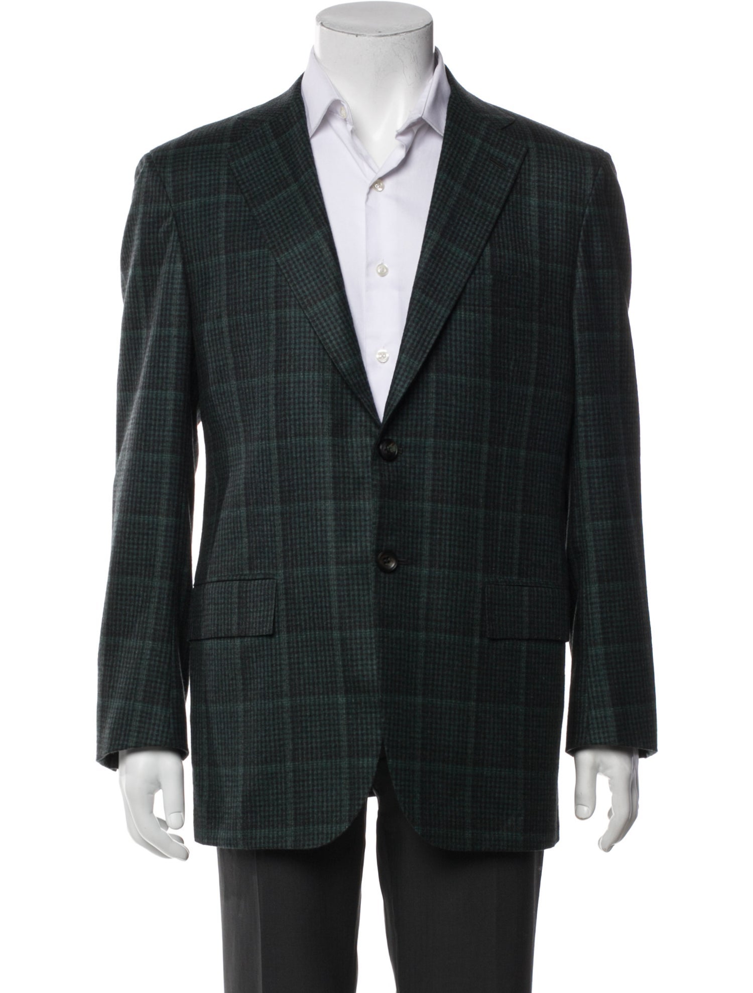 Kiton Cashmere Plaid Print Peacoat