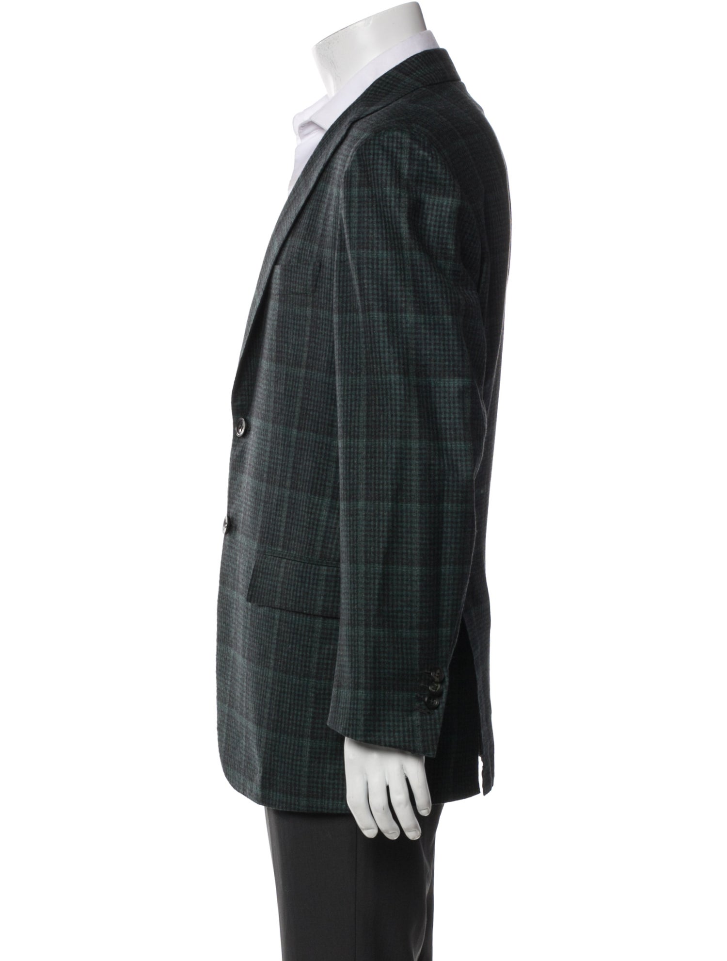Kiton Cashmere Plaid Print Peacoat