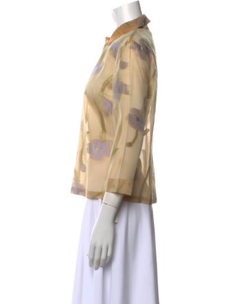 Kiton Printed Three-Quarter Sleeve Button-Up Top