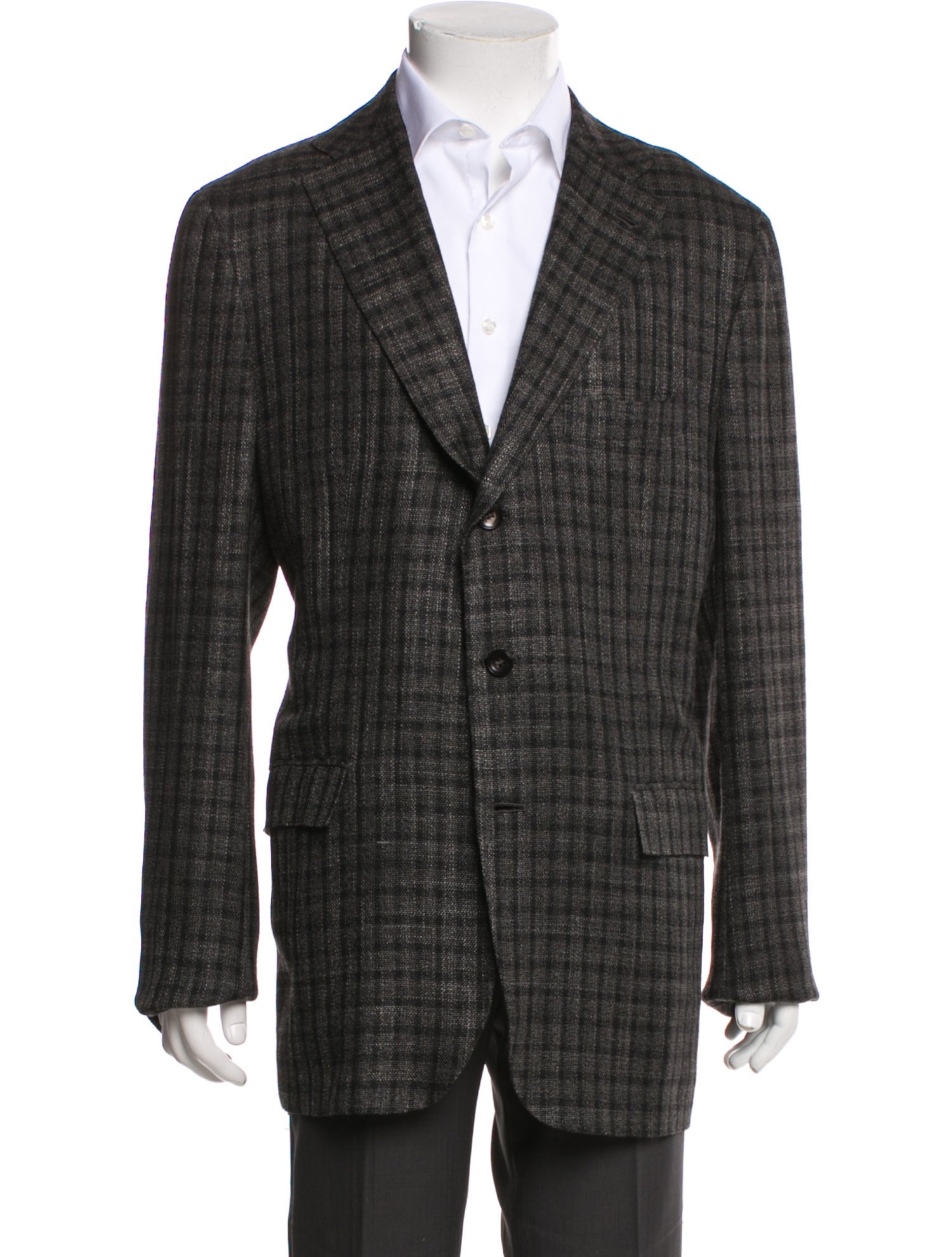Kiton Cashmere Plaid Print Overcoat