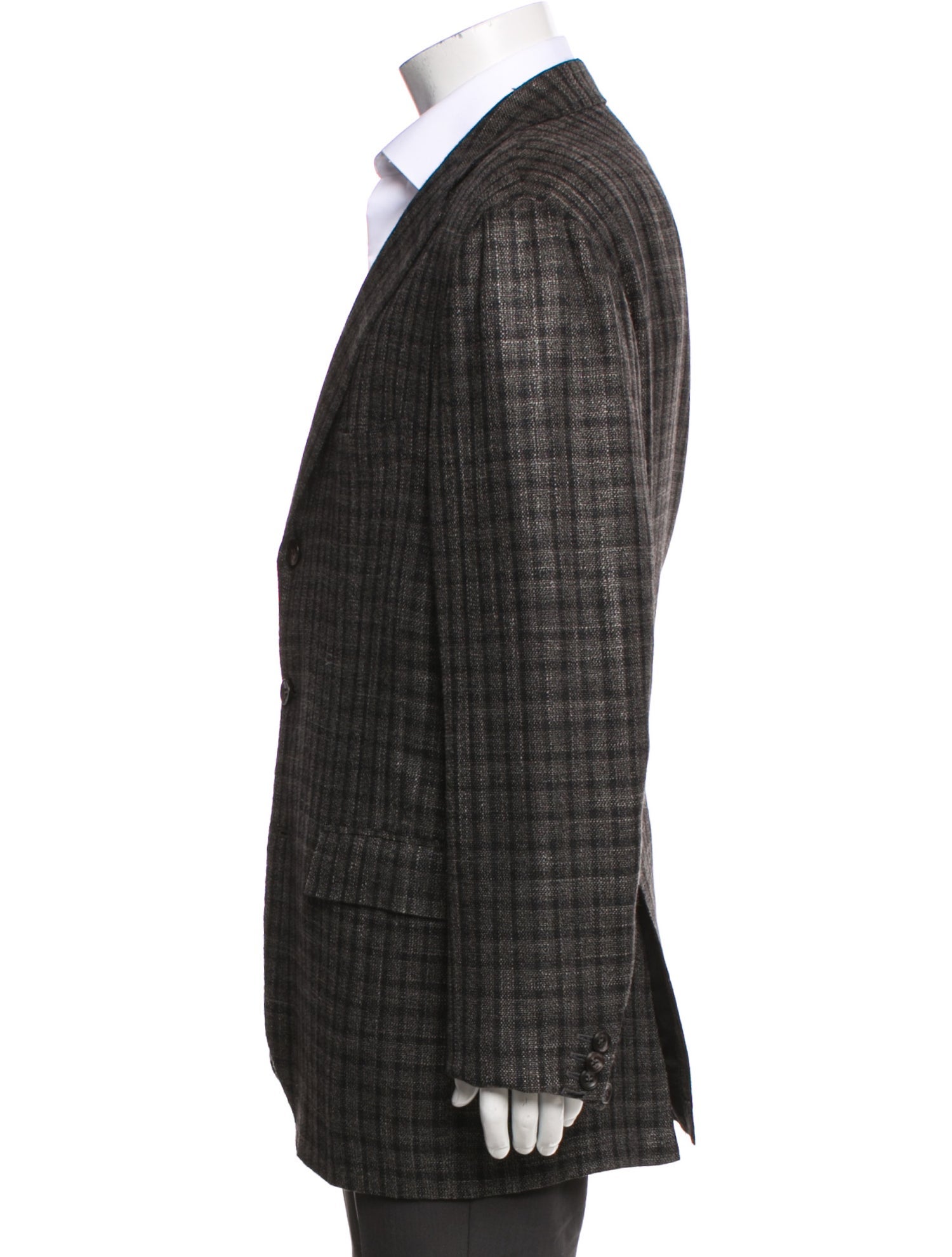 Kiton Cashmere Plaid Print Overcoat