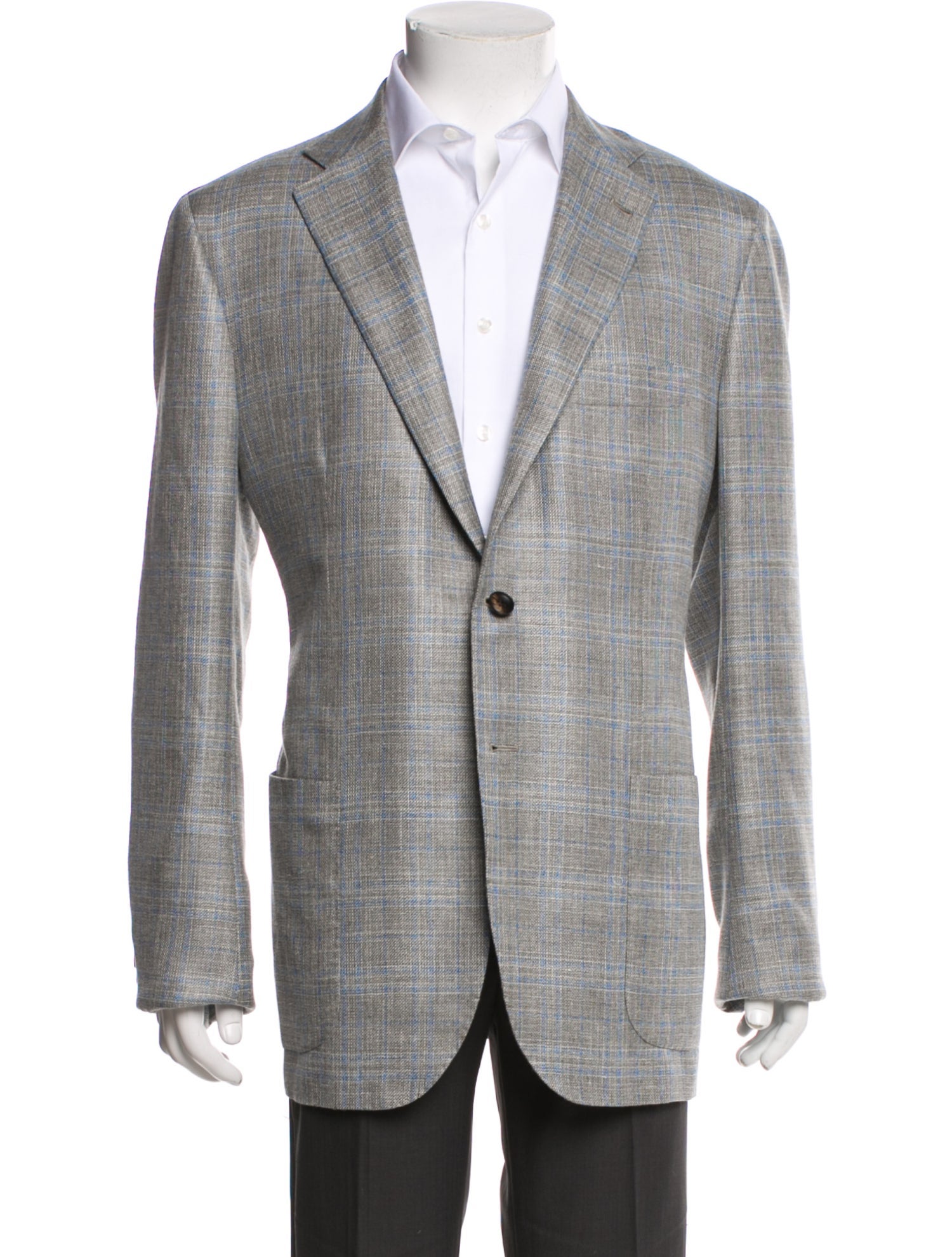 Kiton Cashmere Plaid Print Overcoat