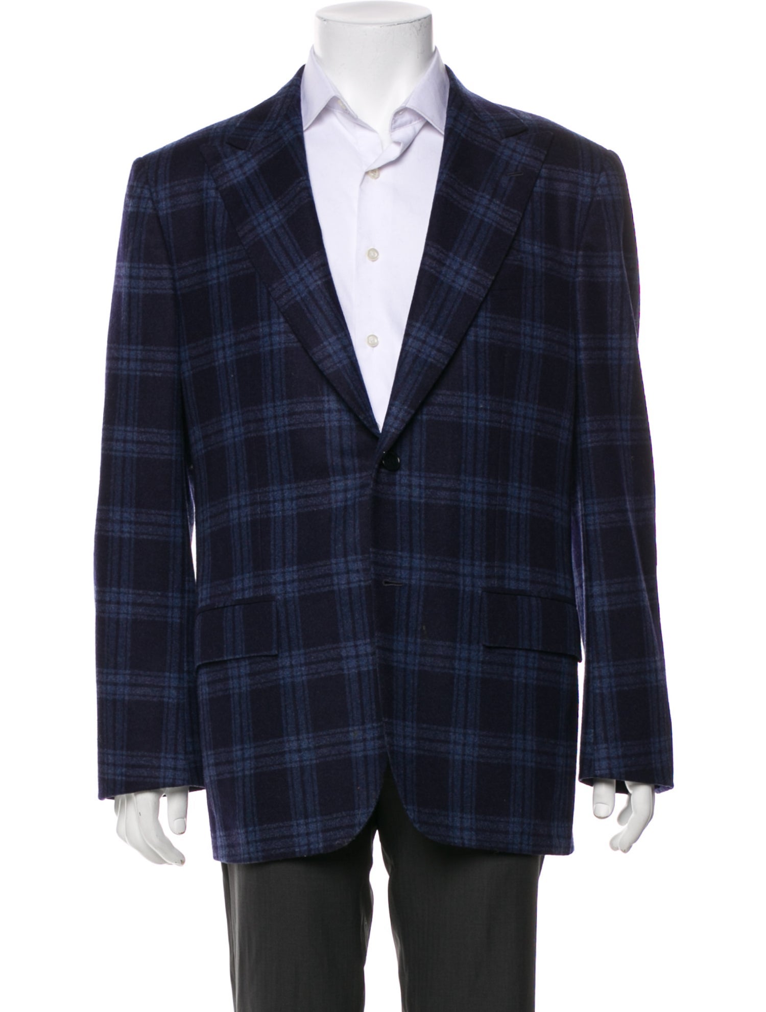 Kiton Wool Plaid Print Blazer