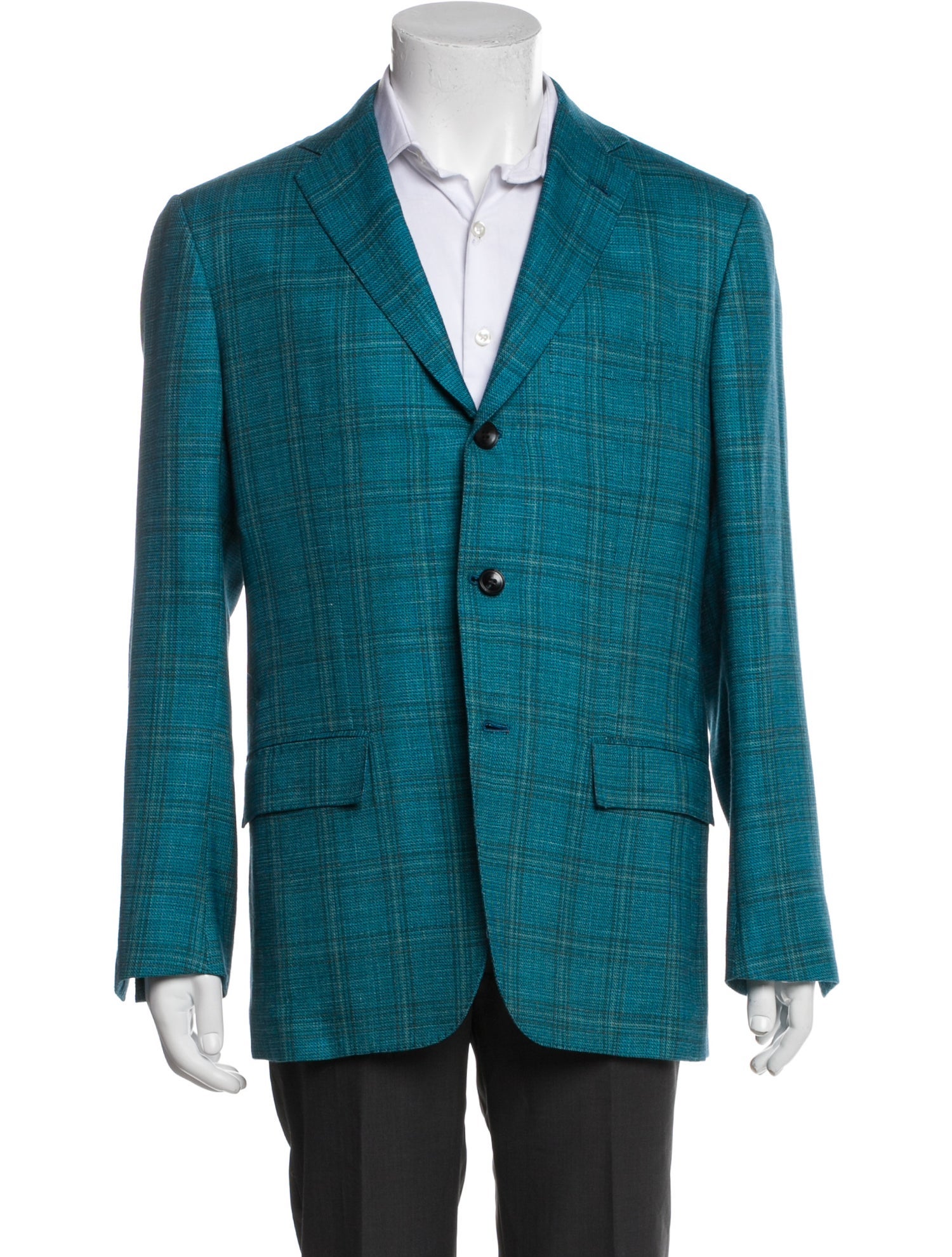 Kiton Cashmere Plaid Print Blazer